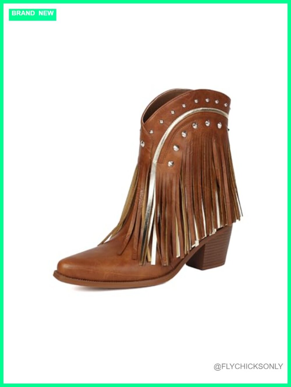 Western Ankle Booties Pointed Toe Fringe Cowgirl Boots Block Heel